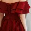 Modest / Simple Burgundy Dancing Prom Dresses 2021 A-Line / Princess Off-The-Shoulder Short Sleeve Floor-Length / Long Ruffle Backless Formal Dresses