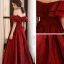 Modest / Simple Burgundy Dancing Prom Dresses 2021 A-Line / Princess Off-The-Shoulder Short Sleeve Floor-Length / Long Ruffle Backless Formal Dresses