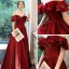 Modest / Simple Burgundy Dancing Prom Dresses 2021 A-Line / Princess Off-The-Shoulder Short Sleeve Floor-Length / Long Ruffle Backless Formal Dresses
