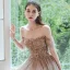 Haut de Gamme Marron Dansant Robe De Bal 2021 Princesse De l'épaule Manches Courtes Perlage Paillettes Longue Volants Dos Nu Robe De Ceremonie