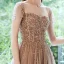Haut de Gamme Marron Dansant Robe De Bal 2021 Princesse De l'épaule Manches Courtes Perlage Paillettes Longue Volants Dos Nu Robe De Ceremonie