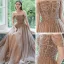 Haut de Gamme Marron Dansant Robe De Bal 2021 Princesse De l'épaule Manches Courtes Perlage Paillettes Longue Volants Dos Nu Robe De Ceremonie