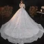 Sparkly Ivory See-through Bridal Wedding Dresses 2021 Ball Gown Scoop Neck Long Sleeve Backless Beading Sequins Cathedral Train Ruffle