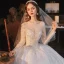 Sparkly Ivory See-through Bridal Wedding Dresses 2021 Ball Gown Scoop Neck Long Sleeve Backless Beading Sequins Cathedral Train Ruffle