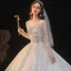 Sparkly Ivory See-through Bridal Wedding Dresses 2021 Ball Gown Scoop Neck Long Sleeve Backless Beading Sequins Cathedral Train Ruffle