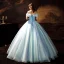 Aschenputtel Himmelblau Organza Tanzen Ballkleider 2021 Ballkleid Off Shoulder Kurze Ärmel Schmetterling Pailletten Lange Rüschen Rückenfreies Festliche Kleider