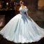 Aschenputtel Himmelblau Organza Tanzen Ballkleider 2021 Ballkleid Off Shoulder Kurze Ärmel Schmetterling Pailletten Lange Rüschen Rückenfreies Festliche Kleider