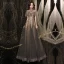 Vintage / Retro Black Gold Dancing See-through Prom Dresses 2021 A-Line / Princess High Neck Short Sleeve Appliques Sequins Glitter Tulle Floor-Length / Long Ruffle Backless Formal Dresses