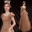 Sparkly Gold Dancing Prom Dresses 2021 A-Line / Princess Scoop Neck Puffy Short Sleeve Sequins Floor-Length / Long Ruffle Backless Formal Dresses