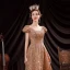 Sparkly Gold Dancing Prom Dresses 2021 A-Line / Princess Scoop Neck Puffy Short Sleeve Sequins Floor-Length / Long Ruffle Backless Formal Dresses