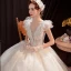 Affordable White Outdoor / Garden Wedding Dresses 2021 Ball Gown See-through Deep V-Neck Sleeveless Backless Glitter Tulle Floor-Length / Long Ruffle