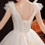 Affordable White Outdoor / Garden Wedding Dresses 2021 Ball Gown See-through Deep V-Neck Sleeveless Backless Glitter Tulle Floor-Length / Long Ruffle