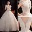 Affordable White Outdoor / Garden Wedding Dresses 2021 Ball Gown See-through Deep V-Neck Sleeveless Backless Glitter Tulle Floor-Length / Long Ruffle