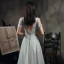 High-end Grey Dancing See-through Prom Dresses 2021 A-Line / Princess High Neck Puffy Short Sleeve Beading Sequins Floor-Length / Long Ruffle Backless Formal Dresses