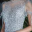 High-end Grey Dancing See-through Prom Dresses 2021 A-Line / Princess High Neck Puffy Short Sleeve Beading Sequins Floor-Length / Long Ruffle Backless Formal Dresses