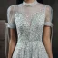 High-end Grey Dancing See-through Prom Dresses 2021 A-Line / Princess High Neck Puffy Short Sleeve Beading Sequins Floor-Length / Long Ruffle Backless Formal Dresses