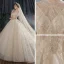 Vintage / Originale Champagne Transparentes La Mariée Robe De Mariée 2021 Robe Boule Col Haut Manches Courtes Dos Nu Appliques En Dentelle Perlage Paillettes Cathedral Train Volants