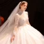 Vintage / Retro Ivory See-through Bridal Wedding Dresses 2021 Ball Gown High Neck Long Sleeve Backless Appliques Lace Beading Pearl Cathedral Train Ruffle