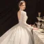 Vintage / Retro Ivory See-through Bridal Wedding Dresses 2021 Ball Gown High Neck Long Sleeve Backless Appliques Lace Beading Pearl Cathedral Train Ruffle