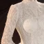 Vintage / Retro Ivory See-through Bridal Wedding Dresses 2021 Ball Gown High Neck Long Sleeve Backless Appliques Lace Beading Pearl Cathedral Train Ruffle