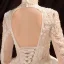 Vintage / Retro Ivory See-through Bridal Wedding Dresses 2021 Ball Gown High Neck Long Sleeve Backless Appliques Lace Beading Pearl Cathedral Train Ruffle