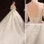 Vintage / Retro Ivory See-through Bridal Wedding Dresses 2021 Ball Gown High Neck Long Sleeve Backless Appliques Lace Beading Pearl Cathedral Train Ruffle