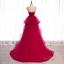 Elegant Burgundy Corset Prom Dresses 2021 Ball Gown Spaghetti Straps Sleeveless Court Train Ruffle Backless Formal Dresses