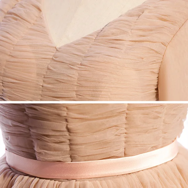Chic / Beautiful Champagne Winter Evening Dresses  2021 A-Line / Princess V-Neck Long Sleeve Sash Floor-Length / Long Cascading Ruffles Backless Formal Dresses