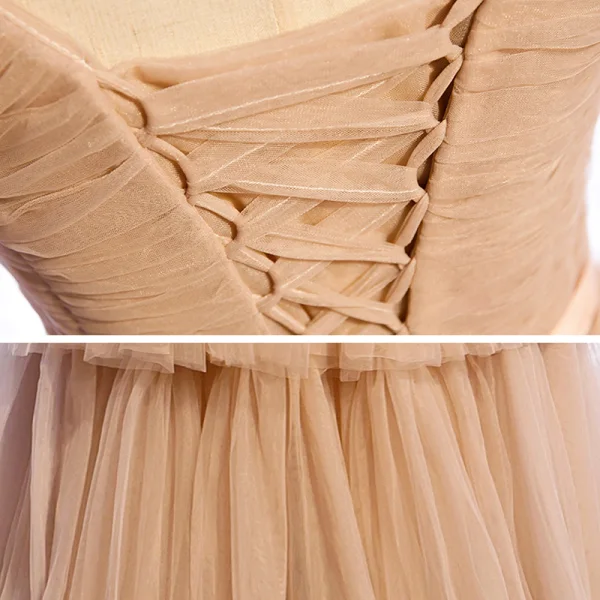 Chic / Beautiful Champagne Winter Evening Dresses  2021 A-Line / Princess V-Neck Long Sleeve Sash Floor-Length / Long Cascading Ruffles Backless Formal Dresses