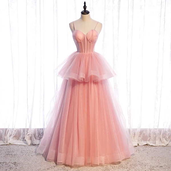Chic / Beautiful Champagne Corset Prom Dresses 2021 Ball Gown Spaghetti Straps Sleeveless Court Train Ruffle Backless Formal Dresses