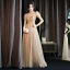 Vintage / Retro Gold See-through Dancing Prom Dresses 2021 A-Line / Princess High Neck Short Sleeve Beading Rhinestone Floor-Length / Long Ruffle Backless Formal Dresses