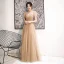 Vintage / Retro Gold See-through Dancing Prom Dresses 2021 A-Line / Princess High Neck Short Sleeve Beading Rhinestone Floor-Length / Long Ruffle Backless Formal Dresses