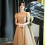 Vintage / Retro Gold See-through Dancing Prom Dresses 2021 A-Line / Princess High Neck Short Sleeve Beading Rhinestone Floor-Length / Long Ruffle Backless Formal Dresses