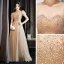 Vintage / Retro Gold See-through Dancing Prom Dresses 2021 A-Line / Princess High Neck Short Sleeve Beading Rhinestone Floor-Length / Long Ruffle Backless Formal Dresses