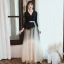 Vintage / Retro Black Gradient-Color Dancing Prom Dresses 2021 A-Line / Princess V-Neck Sleeveless Sash Star Sequins Tulle Floor-Length / Long Ruffle Formal Dresses