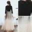 Vintage / Retro Black Gradient-Color Dancing Prom Dresses 2021 A-Line / Princess V-Neck Sleeveless Sash Star Sequins Tulle Floor-Length / Long Ruffle Formal Dresses