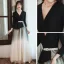 Vintage / Retro Black Gradient-Color Dancing Prom Dresses 2021 A-Line / Princess V-Neck Sleeveless Sash Star Sequins Tulle Floor-Length / Long Ruffle Formal Dresses