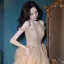 Sparkly Champagne Dancing Prom Dresses 2021 A-Line / Princess Spaghetti Straps Short Sleeve Beading Glitter Tulle Floor-Length / Long Ruffle Backless Formal Dresses