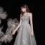 Charmant Gris Dansant Robe De Bal Avec Cape 2021 Princesse Bustier Sans Manches Appliques En Dentelle Perlage Paillettes Glitter Tulle Longue Volants Dos Nu Robe De Ceremonie