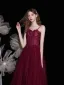 Best Burgundy Engagement Prom Dresses 2021 A-Line / Princess Spaghetti Straps Sleeveless Beading Sequins Glitter Tulle Floor-Length / Long Ruffle Backless Formal Dresses