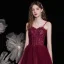 Best Burgundy Engagement Prom Dresses 2021 A-Line / Princess Spaghetti Straps Sleeveless Beading Sequins Glitter Tulle Floor-Length / Long Ruffle Backless Formal Dresses