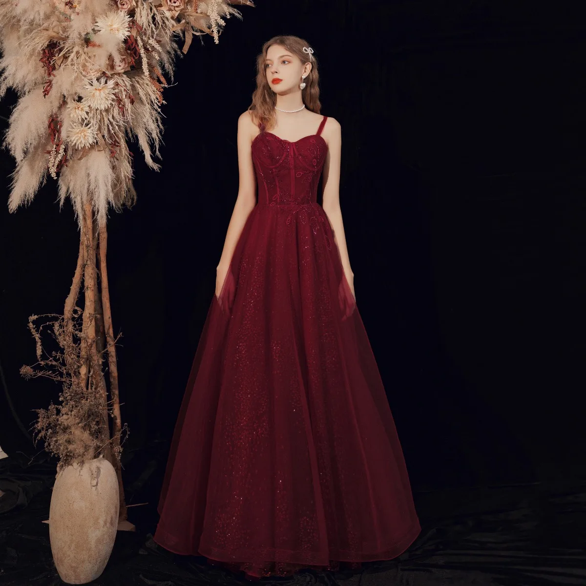 Bling Bling Burgundy Dancing Prom Dresses 2021 A-Line Princess Spaghetti Straps Beading