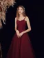 Bling Bling Burgundy Dancing Prom Dresses 2021 A-Line / Princess Spaghetti Straps Sleeveless Beading Floor-Length / Long Ruffle Backless Formal Dresses