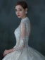Illusion Champagne Transparentes La Mariée Robe De Mariée 2021 Robe Boule Col Haut 3/4 Manches Dos Nu Fait main Perlage Paillettes Cathedral Train Volants