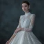 Illusion Champagne Transparentes La Mariée Robe De Mariée 2021 Robe Boule Col Haut 3/4 Manches Dos Nu Fait main Perlage Paillettes Cathedral Train Volants