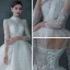 Illusion Champagne Transparentes La Mariée Robe De Mariée 2021 Robe Boule Col Haut 3/4 Manches Dos Nu Fait main Perlage Paillettes Cathedral Train Volants