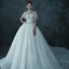 Luxury / Gorgeous Champagne See-through Bridal Wedding Dresses 2021 Ball Gown Scoop Neck Short Sleeve Backless Beading Sequins Glitter Tulle Cathedral Train Ruffle