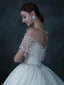 Luxury / Gorgeous Champagne See-through Bridal Wedding Dresses 2021 Ball Gown Scoop Neck Short Sleeve Backless Beading Sequins Glitter Tulle Cathedral Train Ruffle