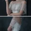 Luxury / Gorgeous Champagne See-through Bridal Wedding Dresses 2021 Ball Gown Scoop Neck Short Sleeve Backless Beading Sequins Glitter Tulle Cathedral Train Ruffle