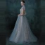 Illusion Sky Blue See-through Dancing Prom Dresses 2021 Ball Gown High Neck Short Sleeve Beading Floor-Length / Long Ruffle Backless Formal Dresses